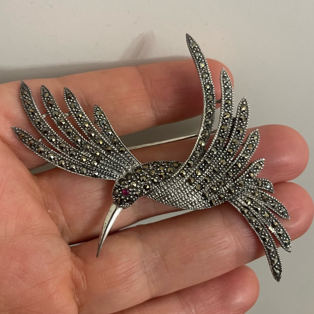 Vintage Sterling Silver Hummingbird Brooch Pin
